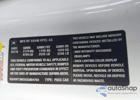 2016 Buick Cascada Premium z USA, uszkodzony, nr VIN W04WT3N55GG064764